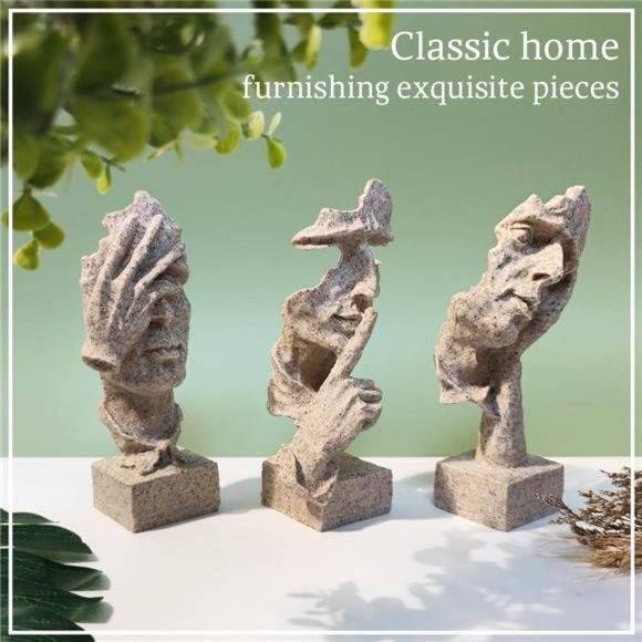 3 Pcs Thinker Statue, Silence is Gold Abstract Art Figurine, No Hear No See - Picture 6 of 6